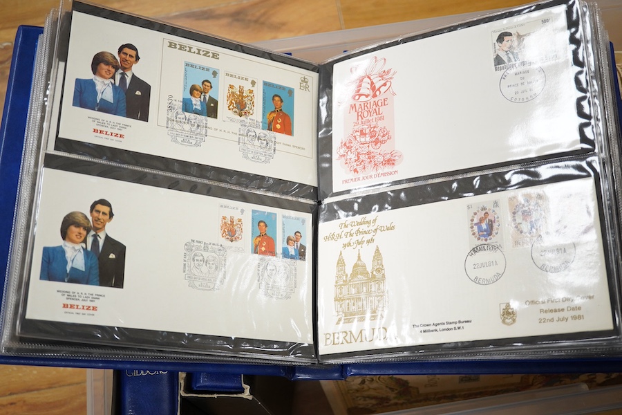 A box containing eight modern stamp albums
